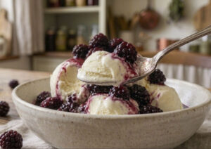 More sciroppate fatte in casa servite con gelato alla vaniglia.