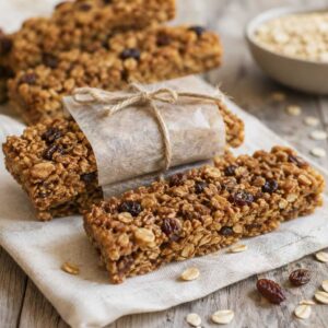 Barrette ai cereali vegan avvolte nella carta forno come snack da portare fuori casa