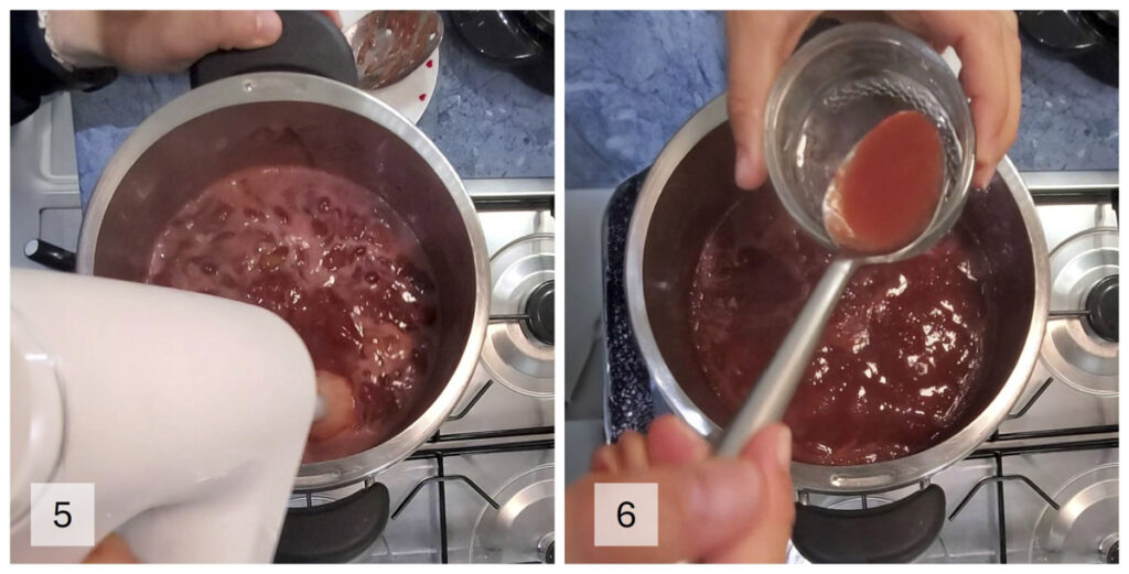 5-6 Marmellata fragole e rabarbaro_edited Marmellata di fragole e rabarbaro frullata e prova del piattino per controllare la consistenza